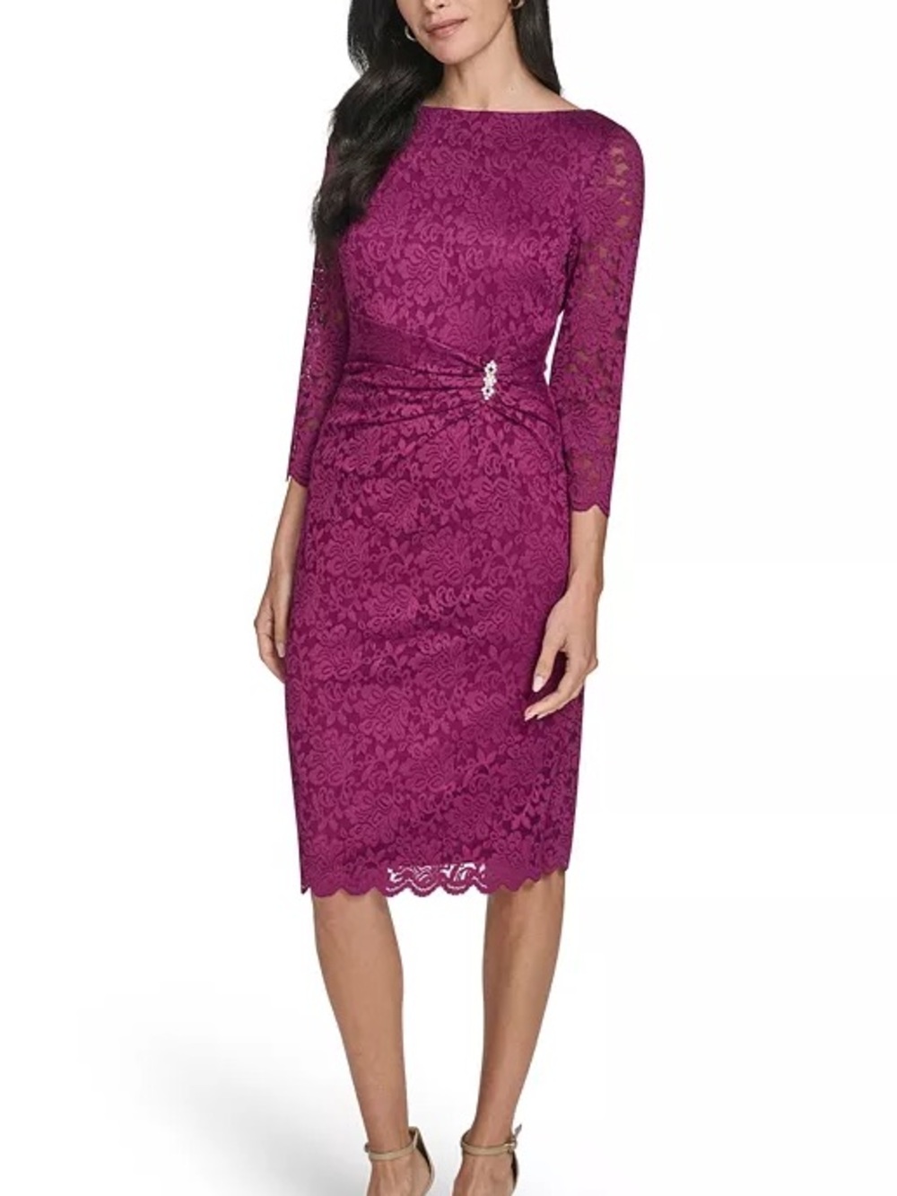 Jessica Howard Petite Boat Neck Side Ruche Detail Sheath Dress